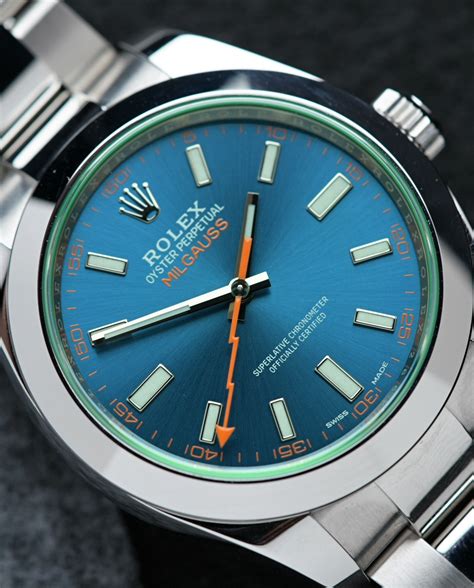 closeup of rolex milgauss dial